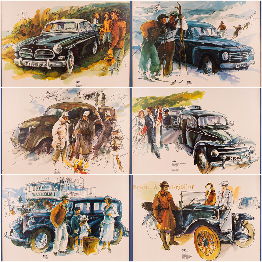 Serie med nostalgiska affischer för bla. Volvo PV.