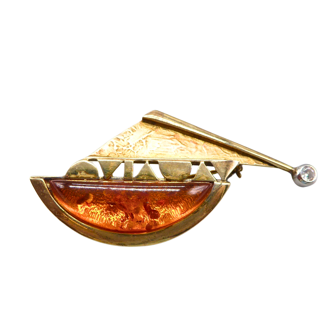 OSTSEESCHMUCK BROSCHE MIT BERNSTEIN AUS 925ER SILBER.