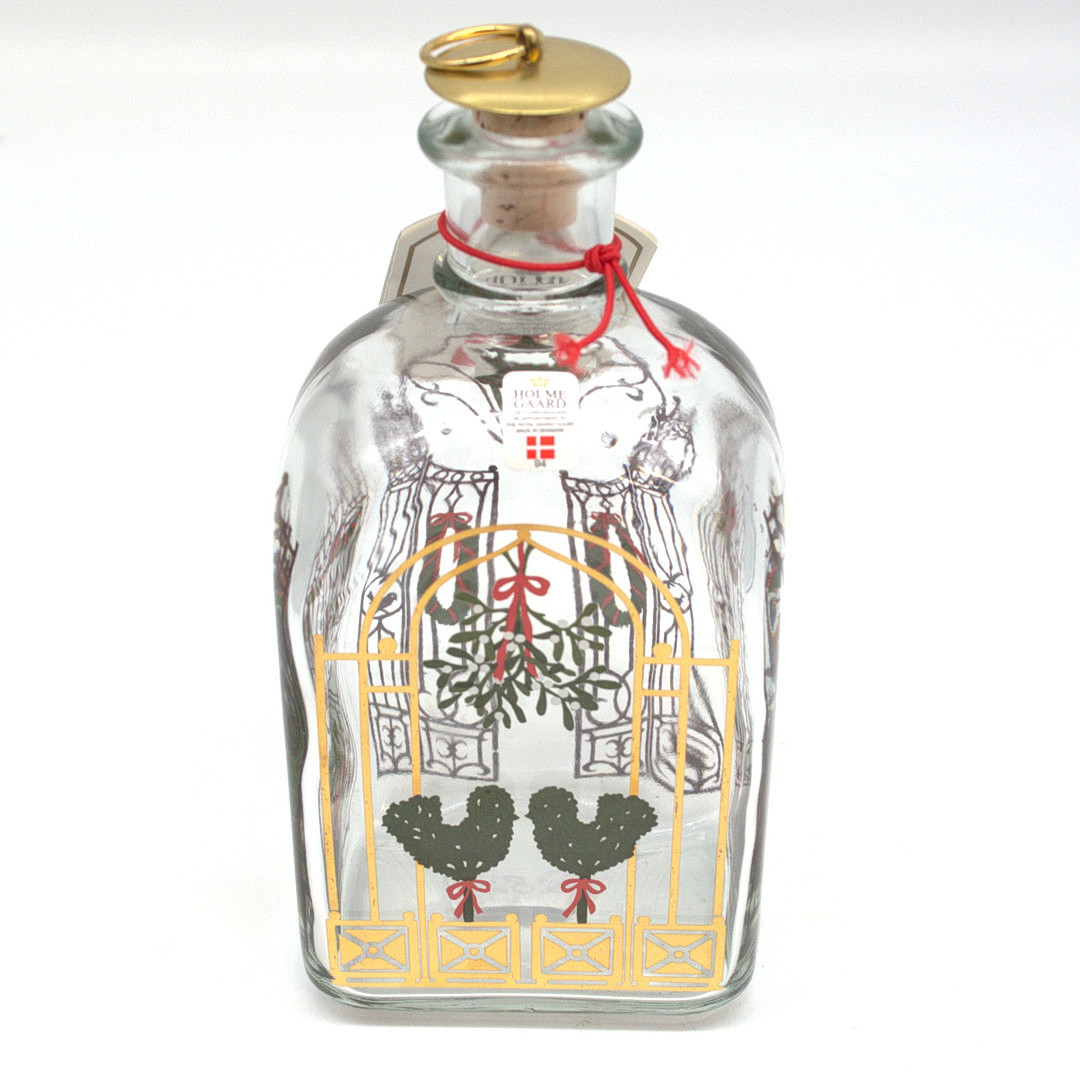 KARAFFE JULEFLASKE 1994 BEMALTES GLAS, HOLMEGAARD OF COPENHAGEN CHRISTMAS BOTTLE.