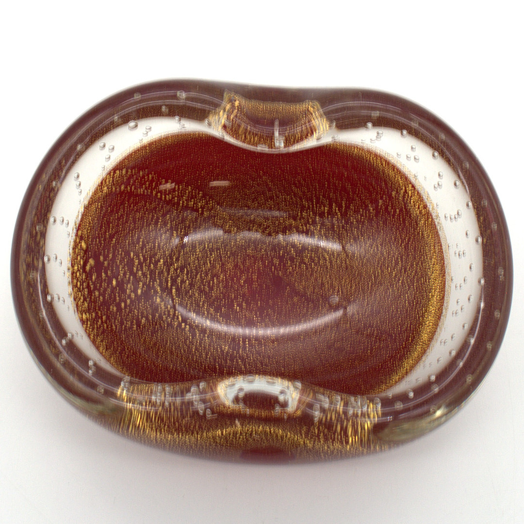 ARCHIMEDE SEGUSO. MURANO-GLASSCHALE, MIT GOLDSTAUB PANNELN UND LUFTEINSCHLÜSSEN ITALIEN, UM 1950.