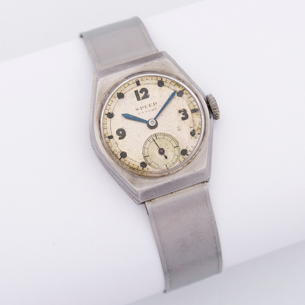 SPEER PATENT DAMEN SPANGENUHR, UHRMACHER WILHELM SPEER HAMBURG, HANDAUFZUG, EDELSTAHL.