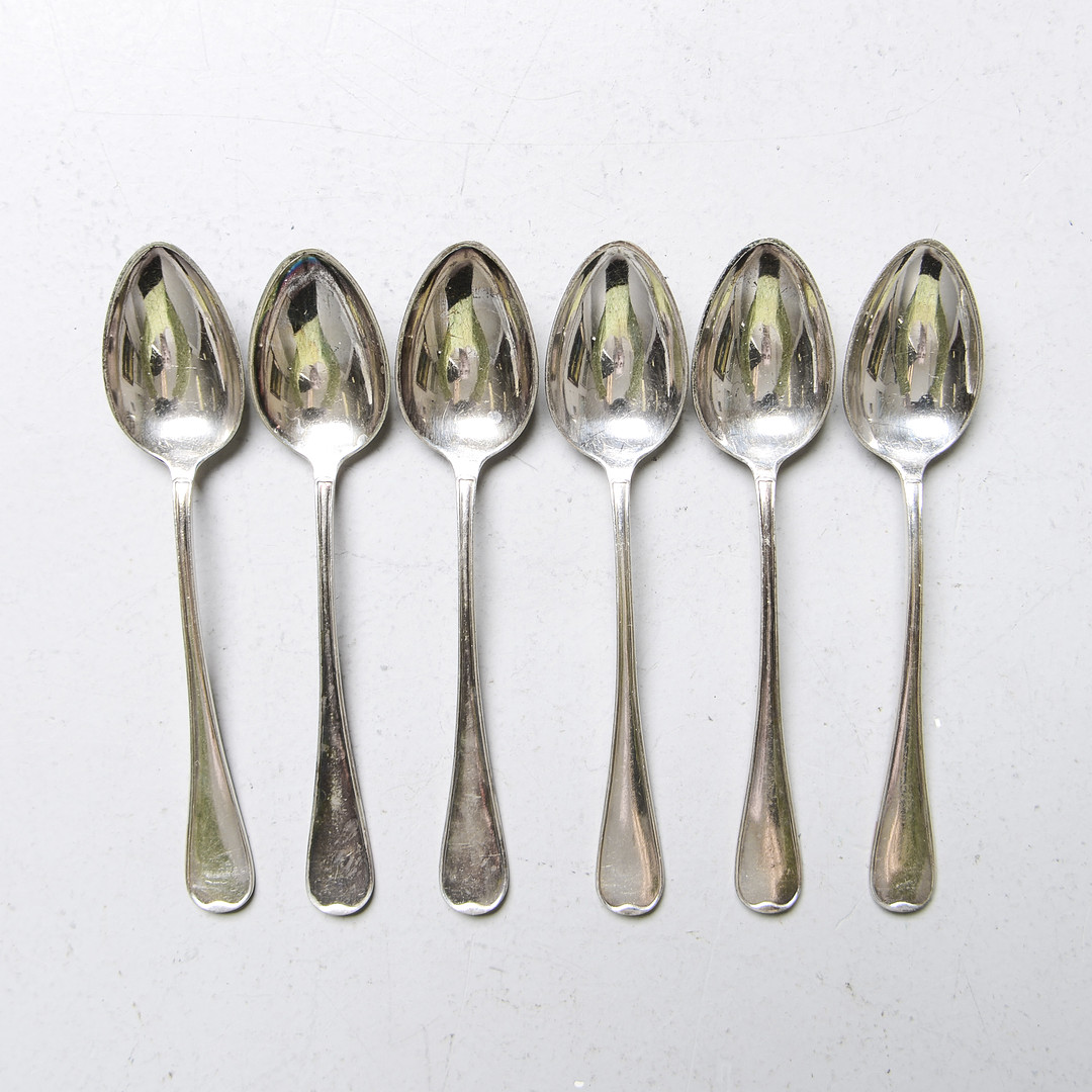 KAFFESKEDAR, 6 st, silver, "Svensk", CG Hallberg.