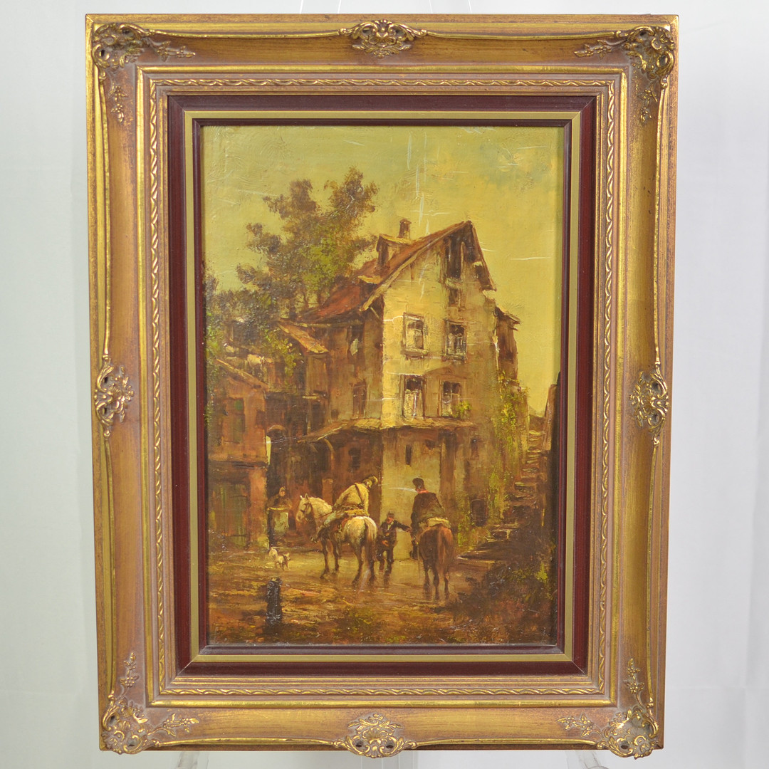 RICHARD REIBELING (1900-1976). STADTSZENE MIT HAUS, ÖL AUF PLATTE, 20. JAHRHUNDERT.