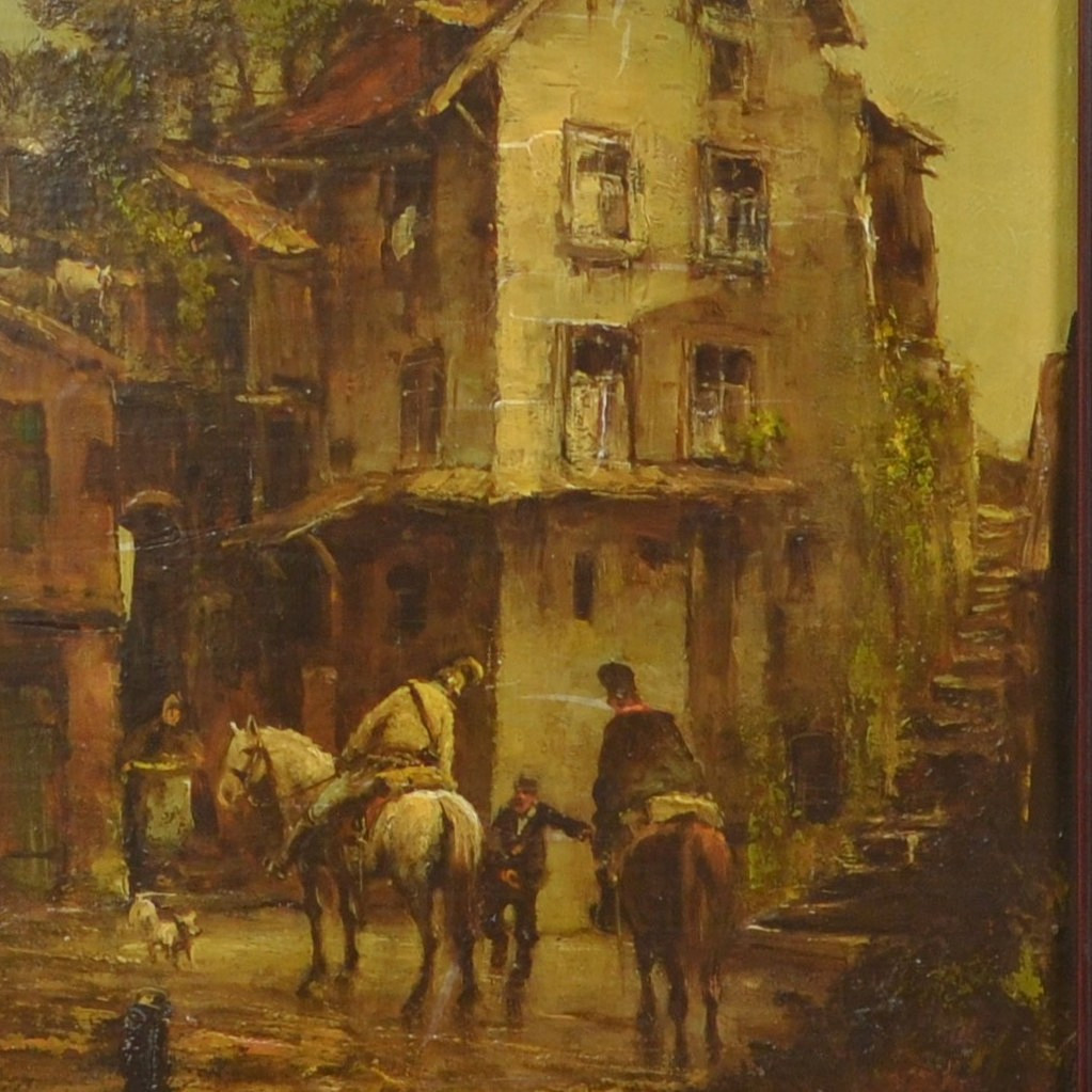 RICHARD REIBELING (1900-1976). STADTSZENE MIT HAUS, ÖL AUF PLATTE, 20. JAHRHUNDERT.