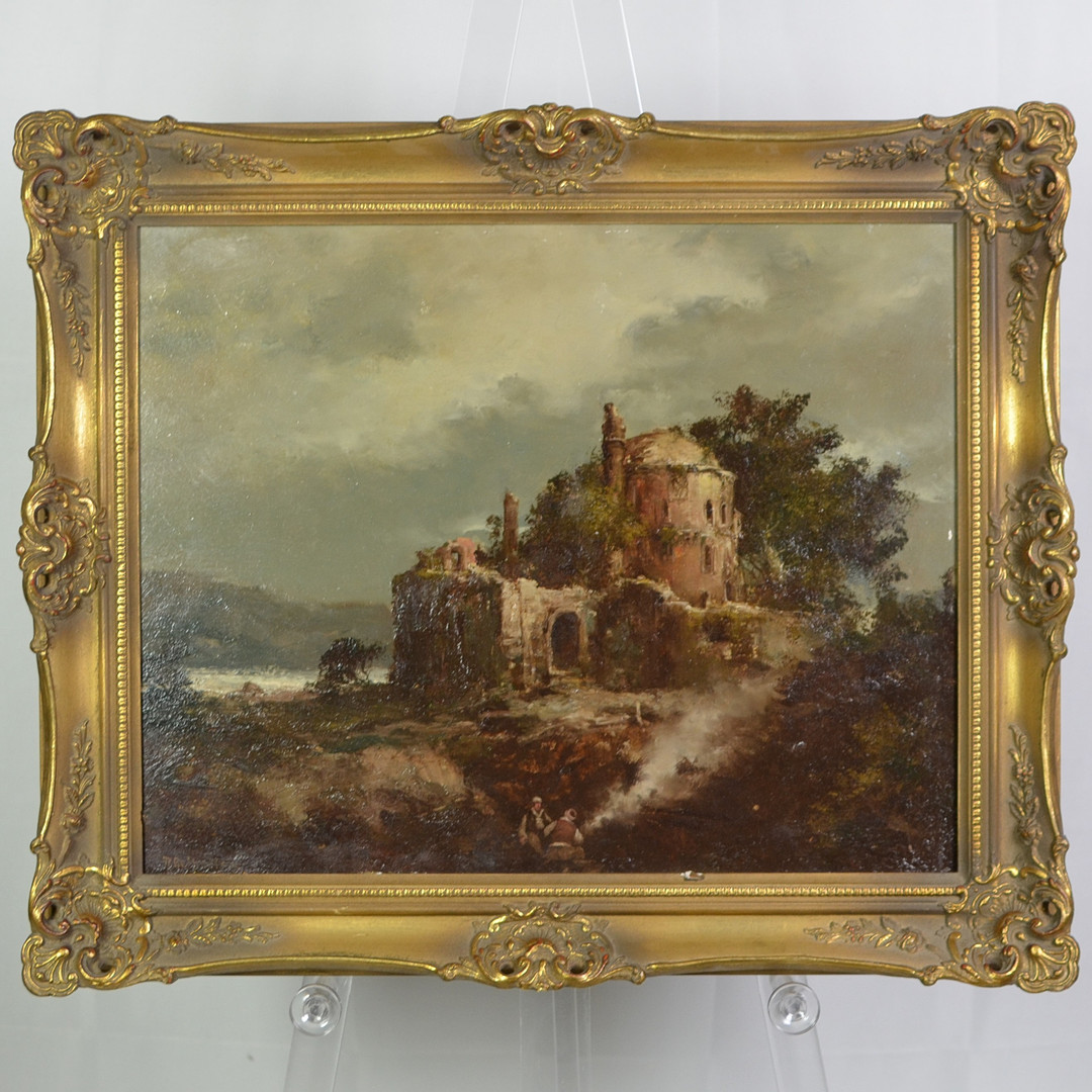 RICHARD REIBELING (1900-1976). ANSICHT AUF EINE RUINE, ÖL AUF PLATTE, SIGNIERT, GERAHMT, 20. JAHRHUNDERT.