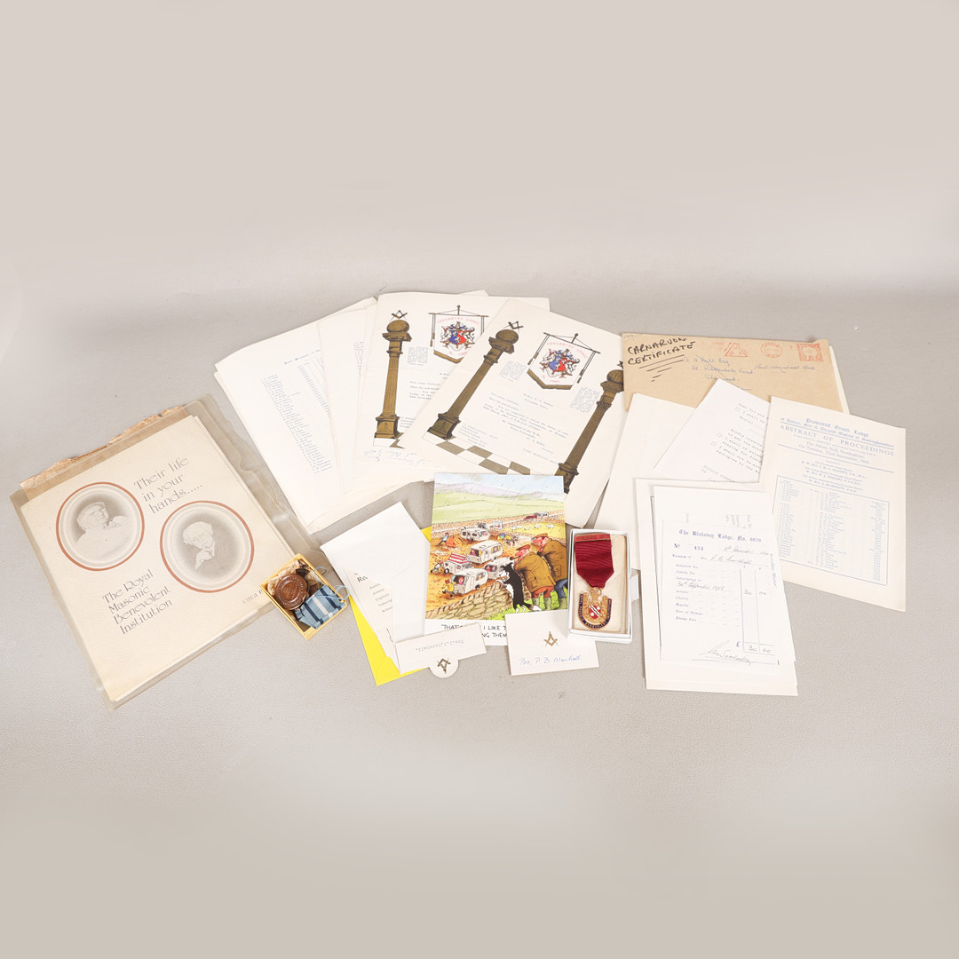 A COLLECTION OF MASONIC EPHEMERA, THREE LIFE SAVING MEDALS (QTY).