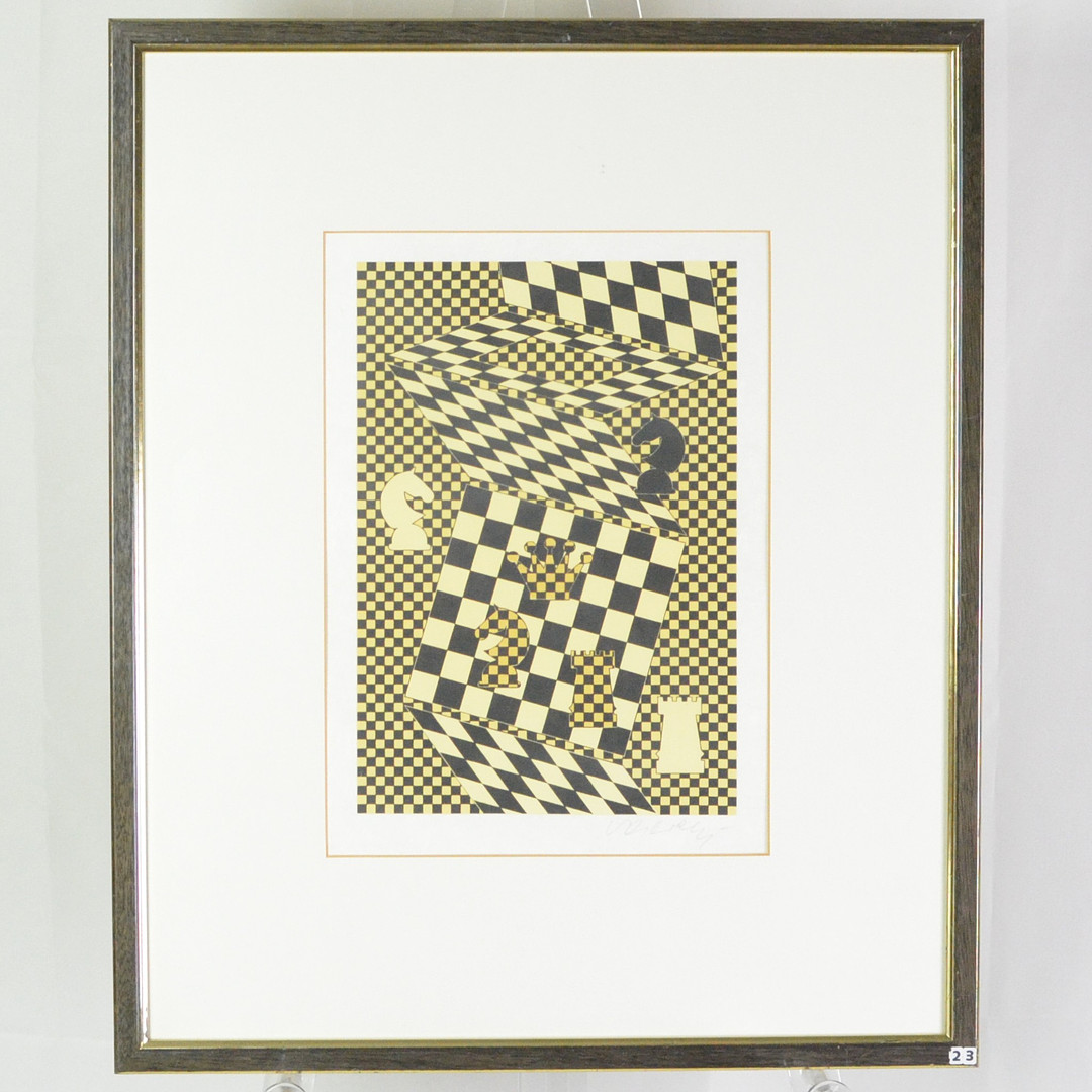 VICTOR VASARELY (1906-1997). "L'ÉCHIQUIER", FARBLITHOGRAFIE, 1935, HANDSIGNIERT.