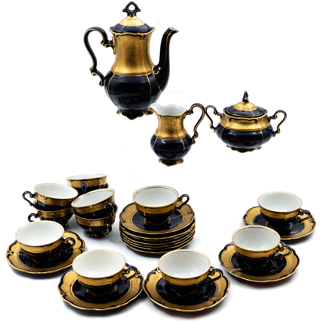 KAFFESERVIS, Echt Kobolt, Ilmenau, 27 delar. Tyskland, 1900-tal. Signerade.