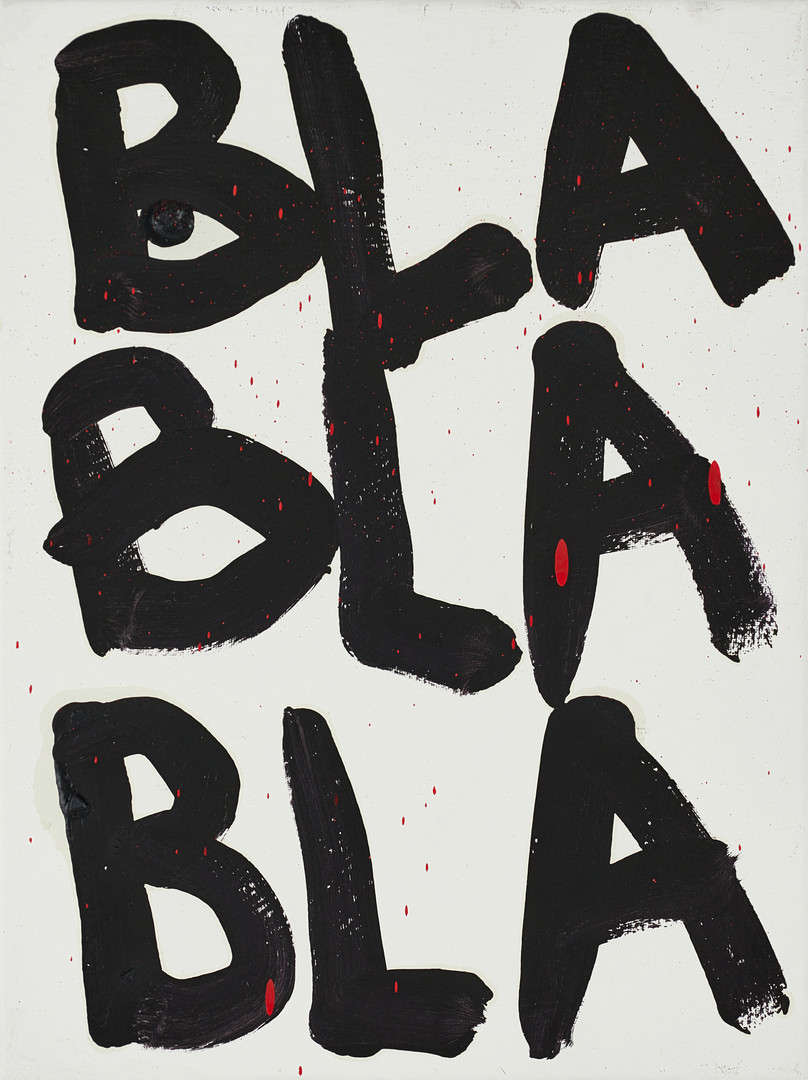 OLIW87 (Tobias Ekman, Sverige, född 1987), "BLA BLA BLA", signerad och daterad 2026, olja på duk.