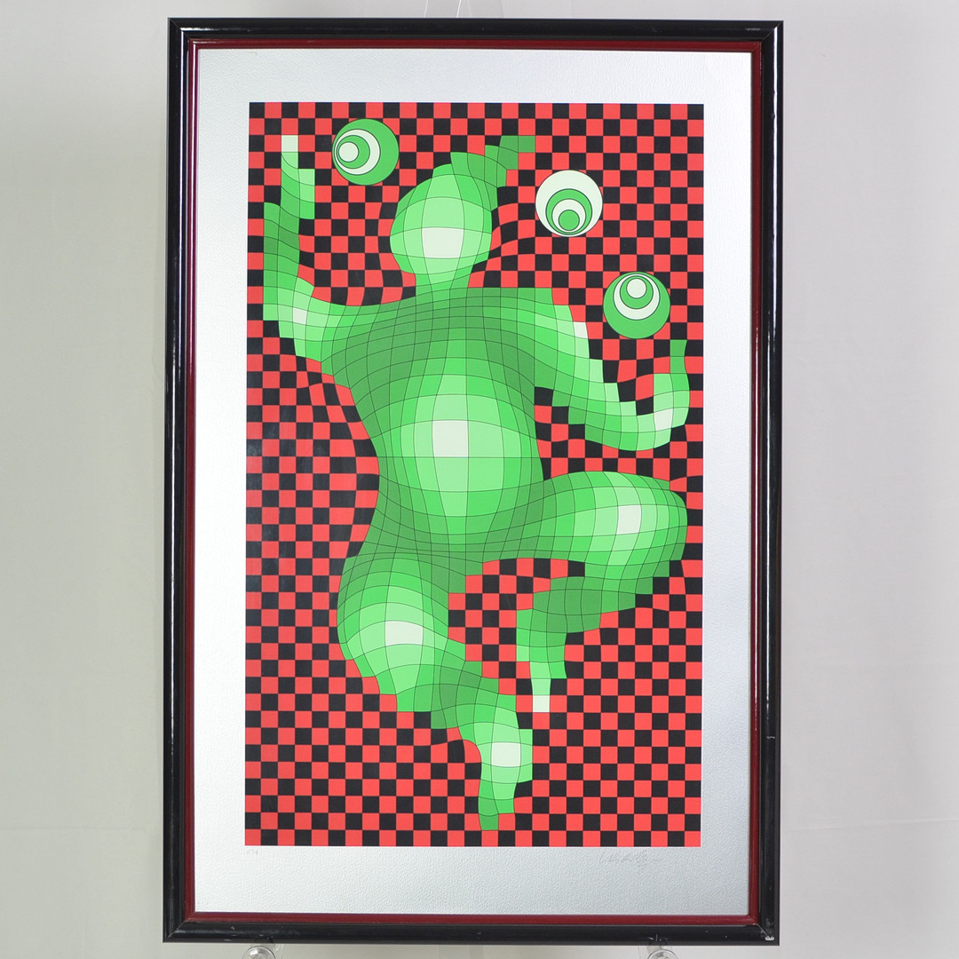 VICTOR VASARELY (1906-1997). LE JONGLEUR (WITH SILVER BACKGROUND), FARBLITHOGRAFIE, SIGNIERT, 1985, "EA." AUFLAGE.