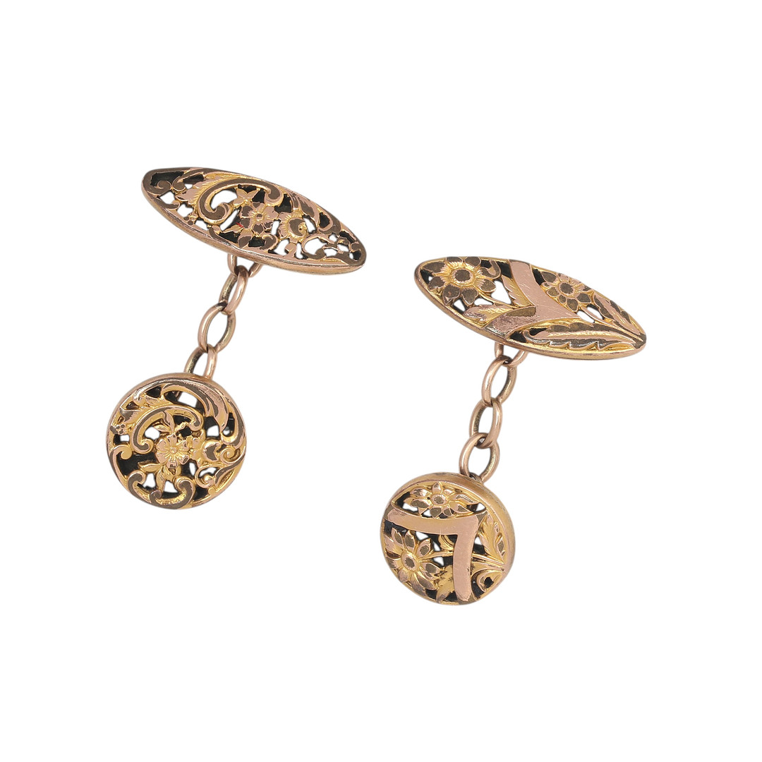 French cufflinks with floral decoration, late 19th - early 20th Century.