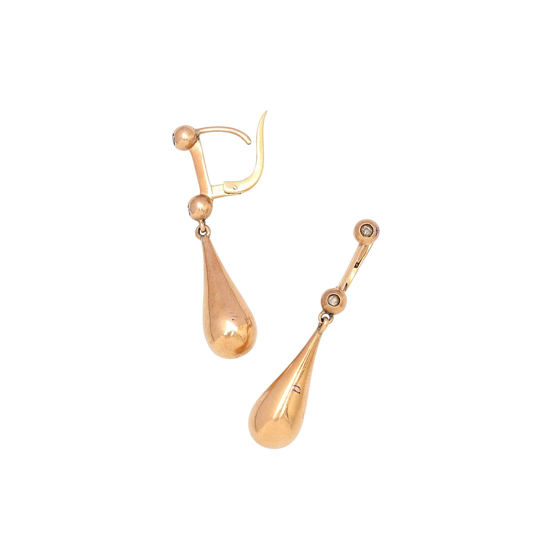 Gold and diamonds pendant earrings, mid 20th Century.