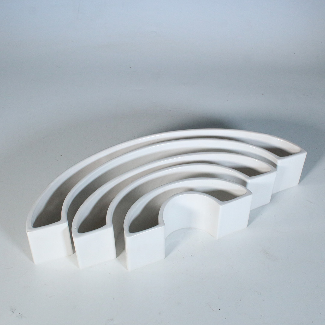 ANGELO MANGIAROTTI. für Danese Milano, 3-teilige Keramik Schalen / Vasen „Tremiti-Tondo“, Design 1964, Italien.