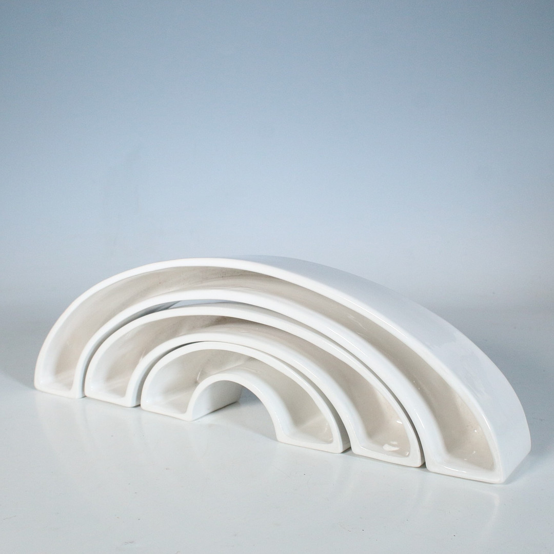 ANGELO MANGIAROTTI. für Danese Milano, 3-teilige Keramik Schalen / Vasen „Tremiti-Tondo“, Design 1964, Italien.