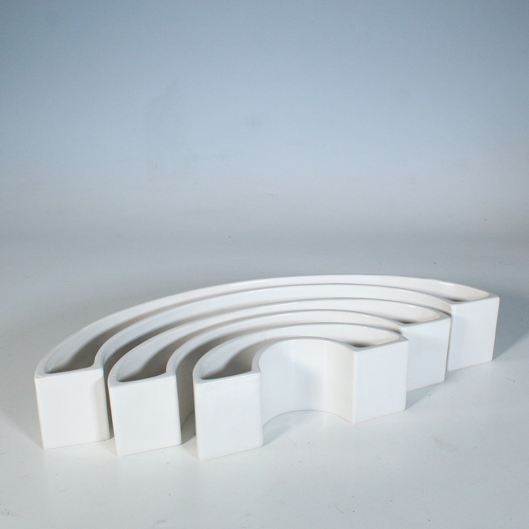 ANGELO MANGIAROTTI. für Danese Milano, 3-teilige Keramik Schalen / Vasen „Tremiti-Tondo“, Design 1964, Italien.