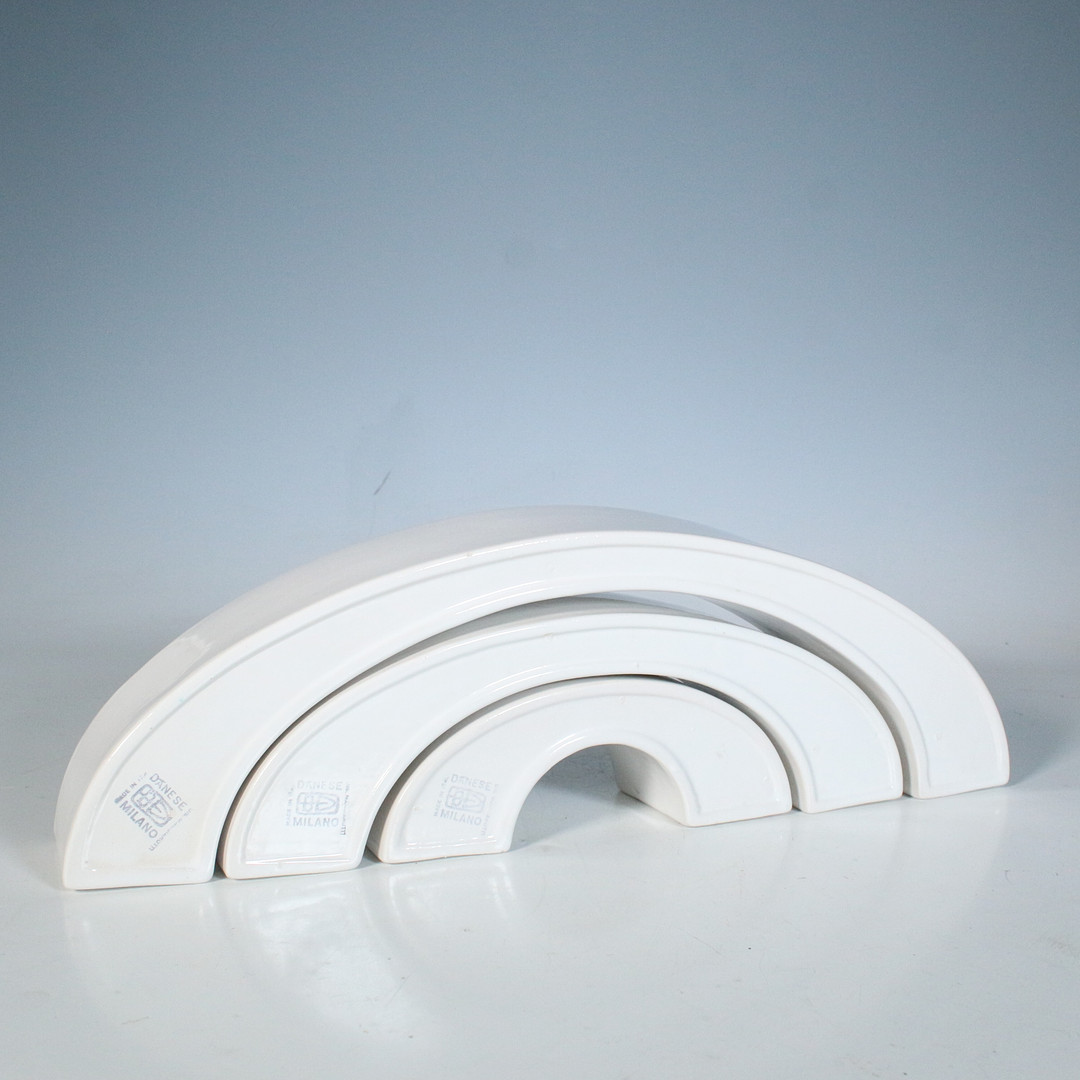 ANGELO MANGIAROTTI. für Danese Milano, 3-teilige Keramik Schalen / Vasen „Tremiti-Tondo“, Design 1964, Italien.