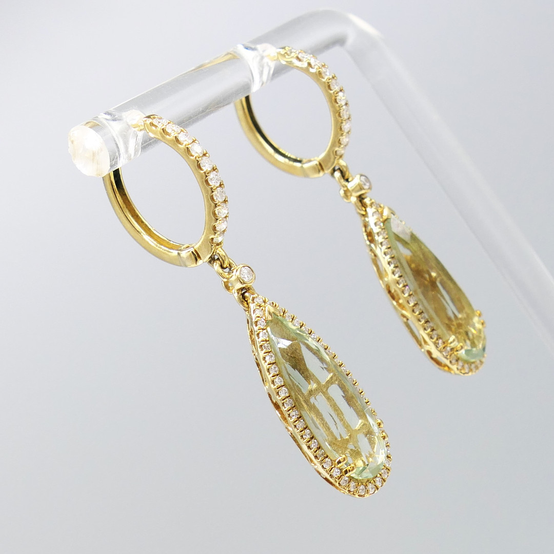 GREEN AMETHYST & DIAMOND drop earrings.