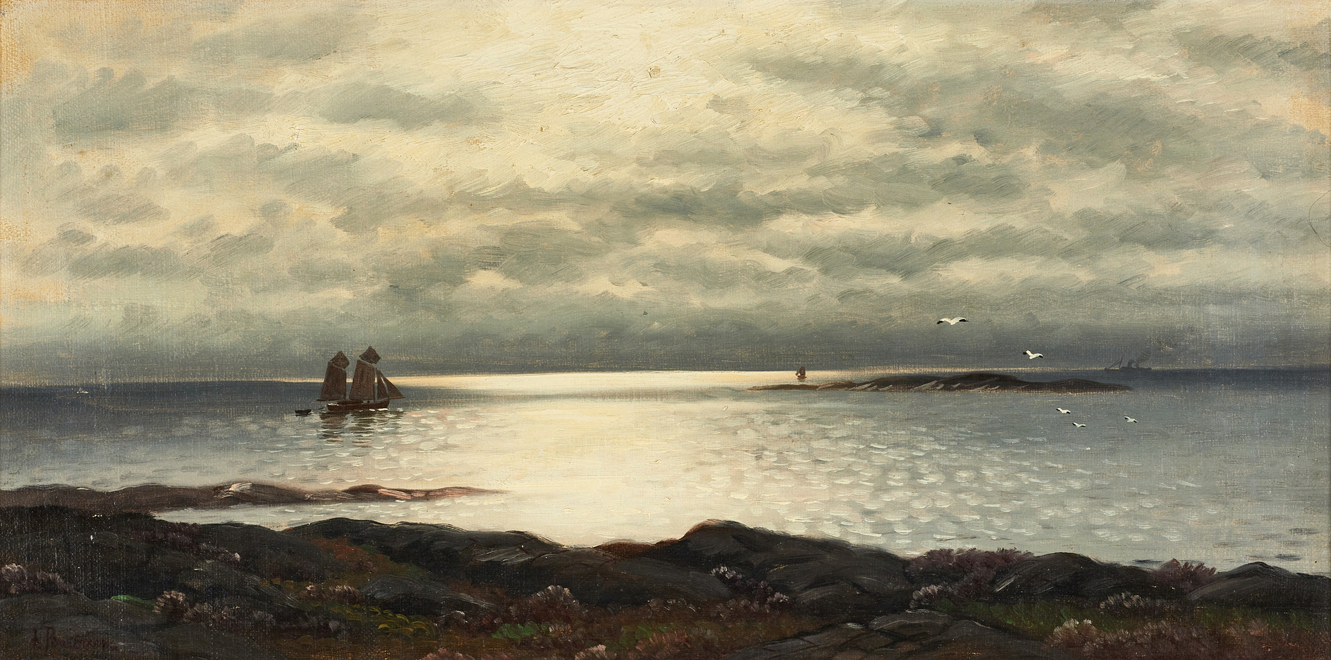 JOHAN BOSTRÖM. "Motiv från Västkusten", signerad J. Boström, olja på duk.