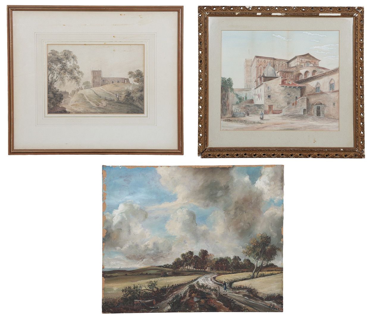 TWO WATERCOLOURS AND AN OIL ON BOARD (3).