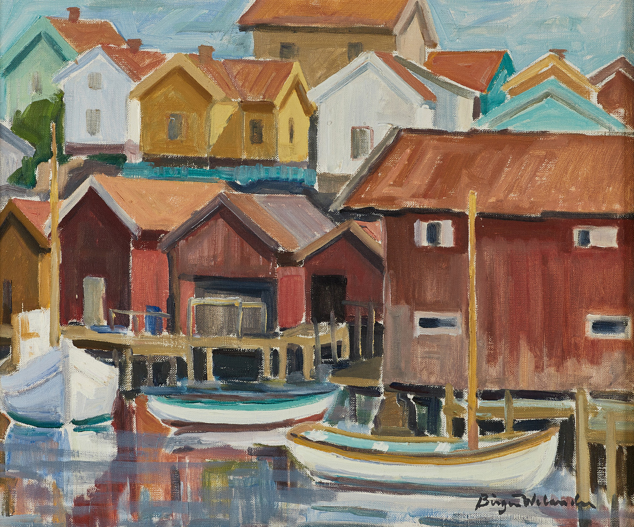 BIRGER WELANDER (1916-1985). "Grundsund", signerad, olja på duk.