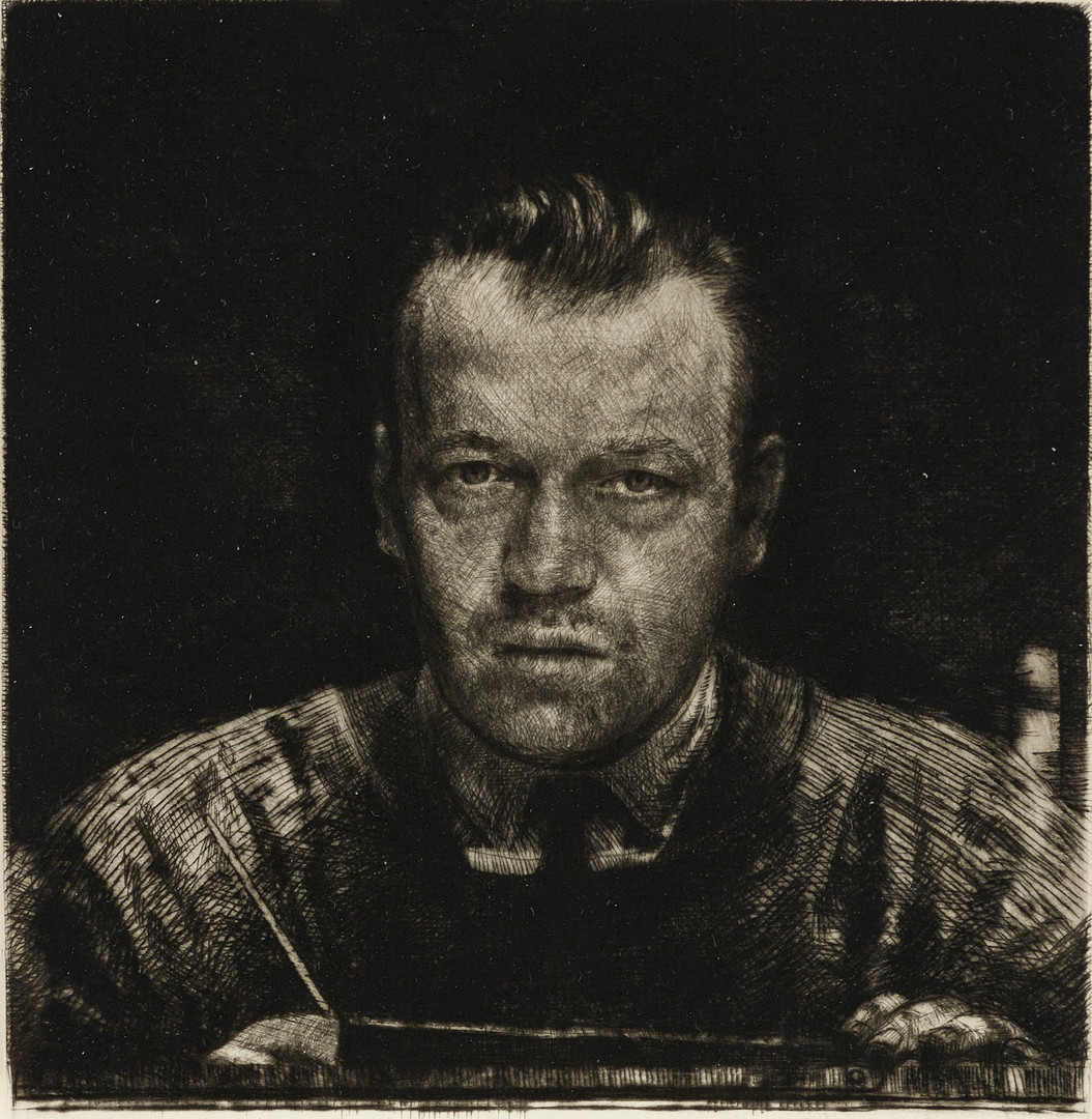 AXEL FRIDELL (1894–1935). "Självporträtt VII", plåtsignerad och daterad A Fridell 1928, Stockholm 1927-28, torrnål.