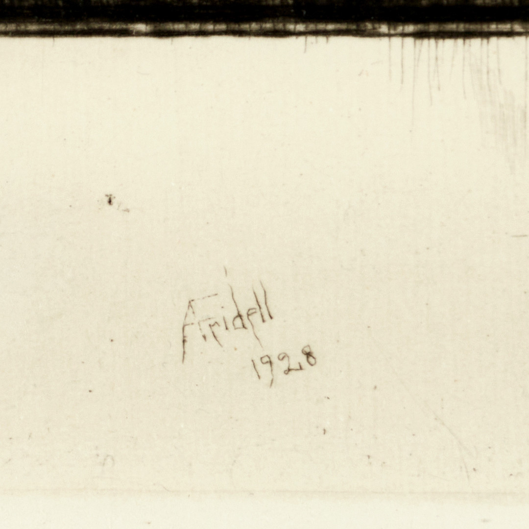 AXEL FRIDELL (1894–1935). "Självporträtt VII", plåtsignerad och daterad A Fridell 1928, Stockholm 1927-28, torrnål.