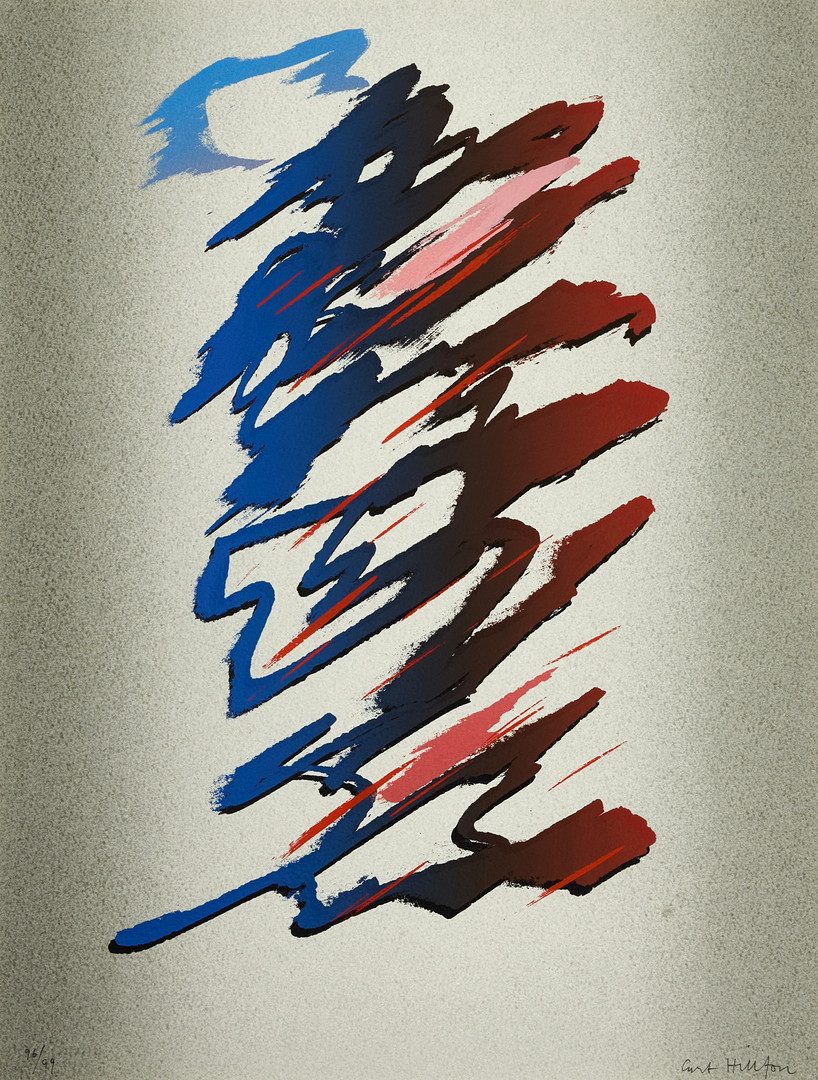 CURT HILLFON. Grafikmapp, "Eldväg", signerad samt numrerad 96/99, 5 seriegrafier, Stockholm, 1987.