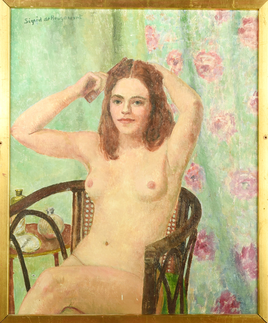 SIGRID WAHLSTRÖM. Olja på duk, kvinnomotiv, signerad.