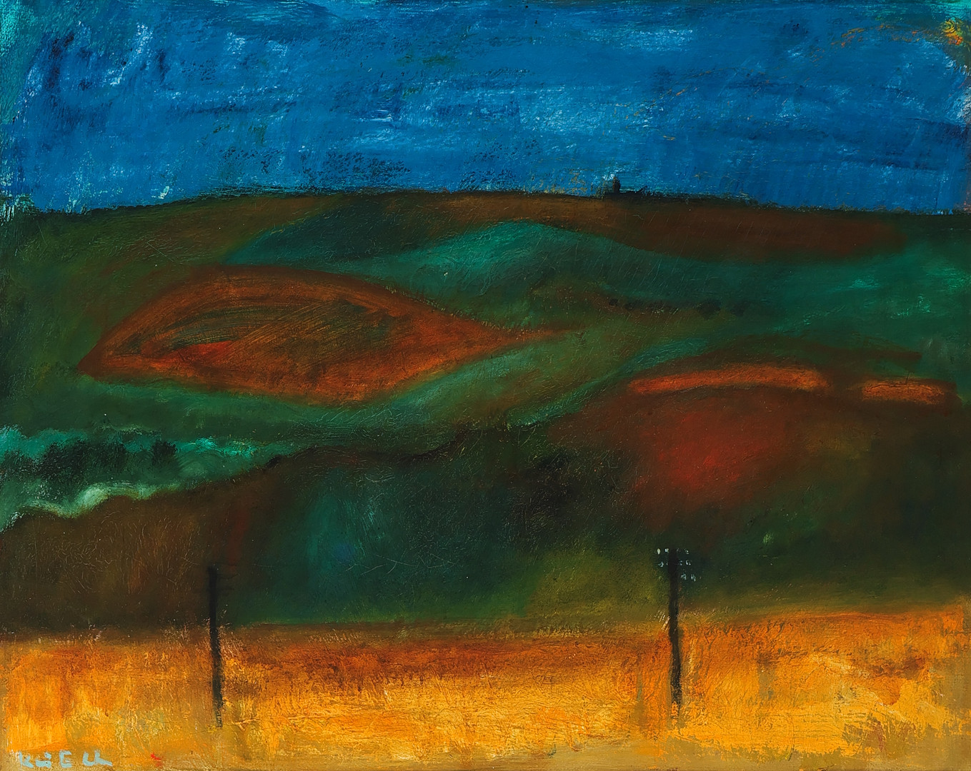 UBEKENDT KUNSTNER. Landskabsmotiv, olie på lærred, signeret, 1950'erne.