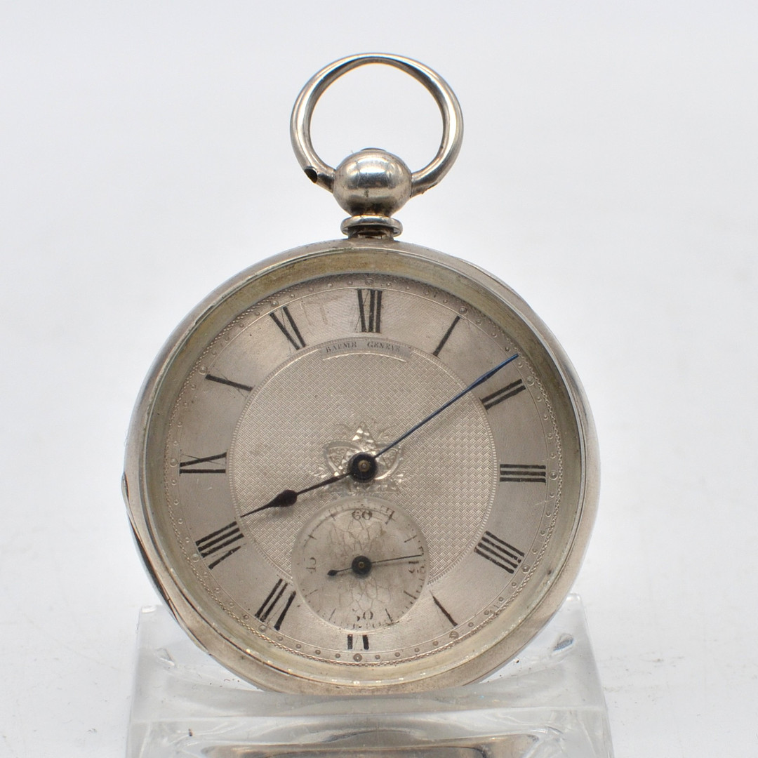 BAUME GENEVE (B&L), TASCHENUHR, SAVONETTE, FEIN SILBER (PUNZIERT), ZISELLIERTES ZIFFERBLATT, UM 1850-1870.