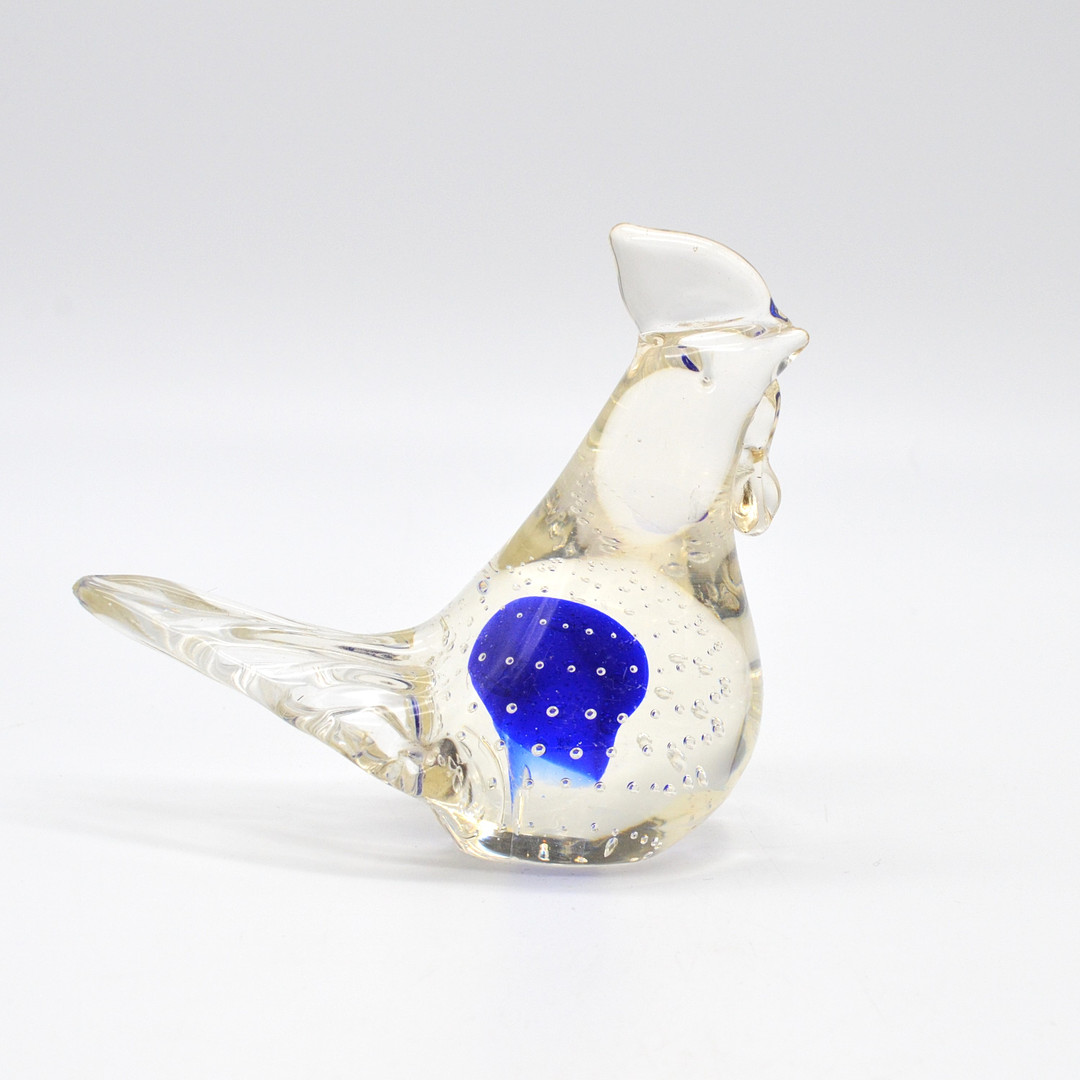 MURANO GLAS SKULPTUR, HUHN, SOMMERSO UND BULLICANTE, ITALIEN, UM 1950.