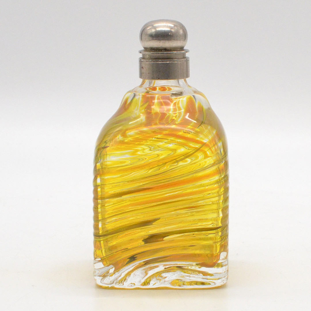 ALPENLÄNDISCHE FLASCHE MIT SCHRAUBVERSCHLUSS, GELB-ORANGE, GERIPPTE OBERFLÄCHE, ÜBERFANGGLAS, SCHWEIZ, 19. JAHRHUNDERT.