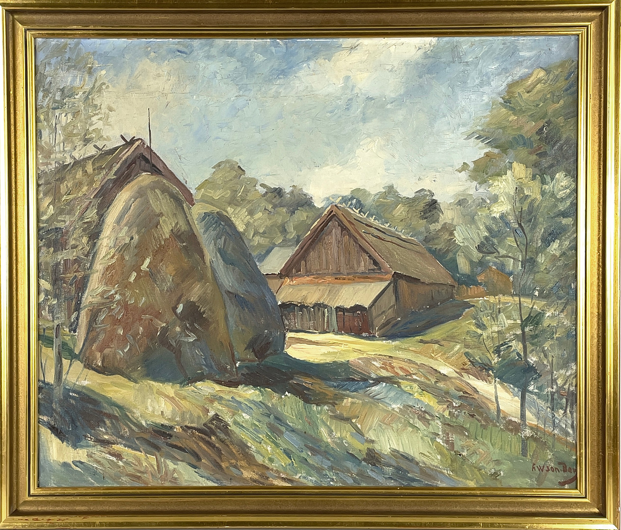 FOLKE WILHELMSSON BERG (1896 - 1974), olja på duk, stenblock på gård, signerad F. W-son Berg.