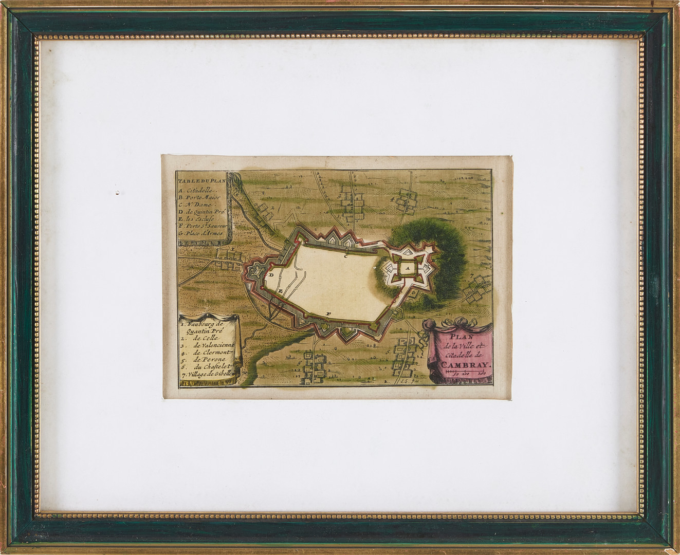 TOKAJ och CAMBRAI. 2 kolorerade gravyrer med vy över städernas fästningar, 1700-tal.