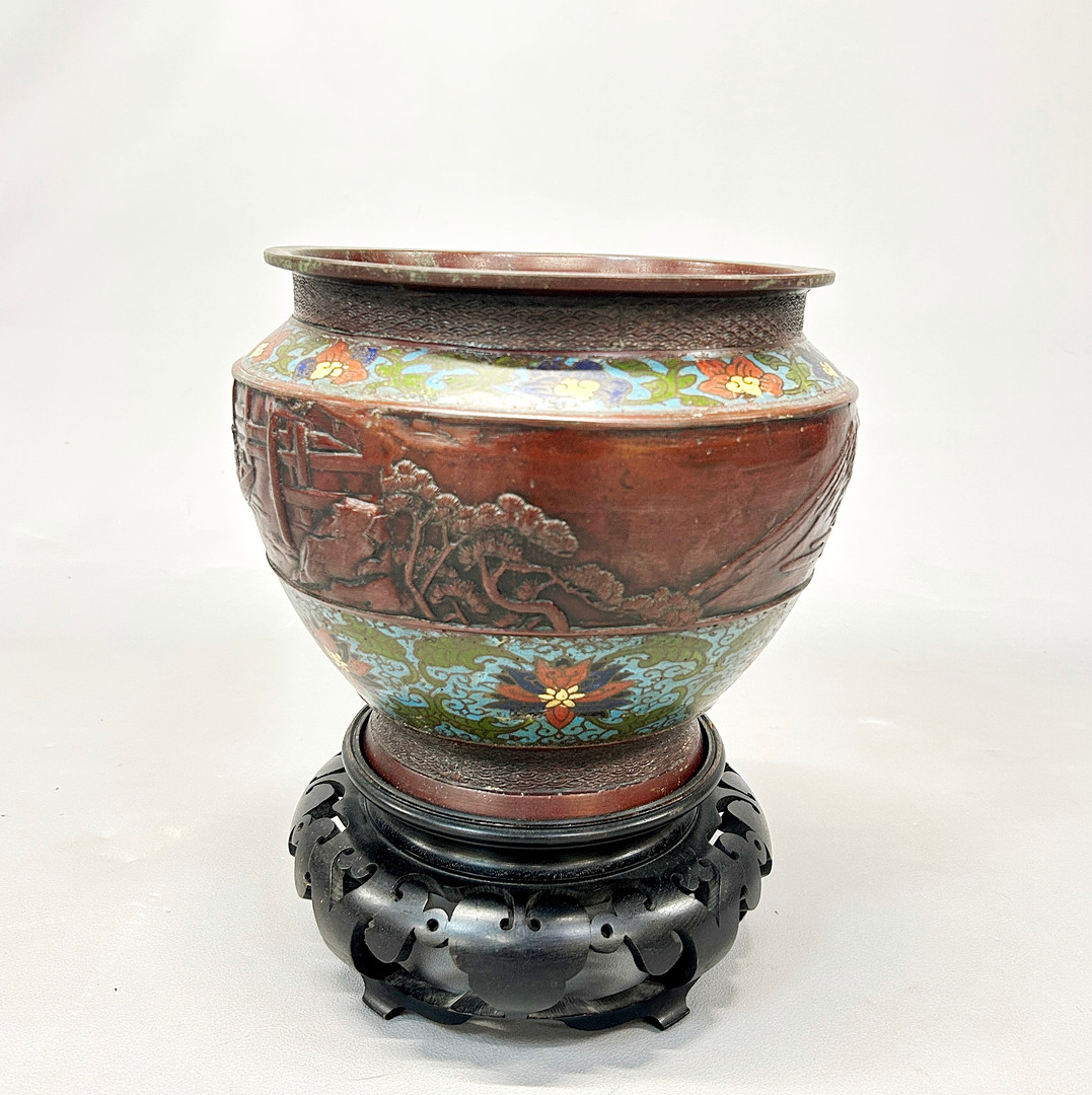 JAPANESE CHAMPLEVE ENAMELLED BOWL.