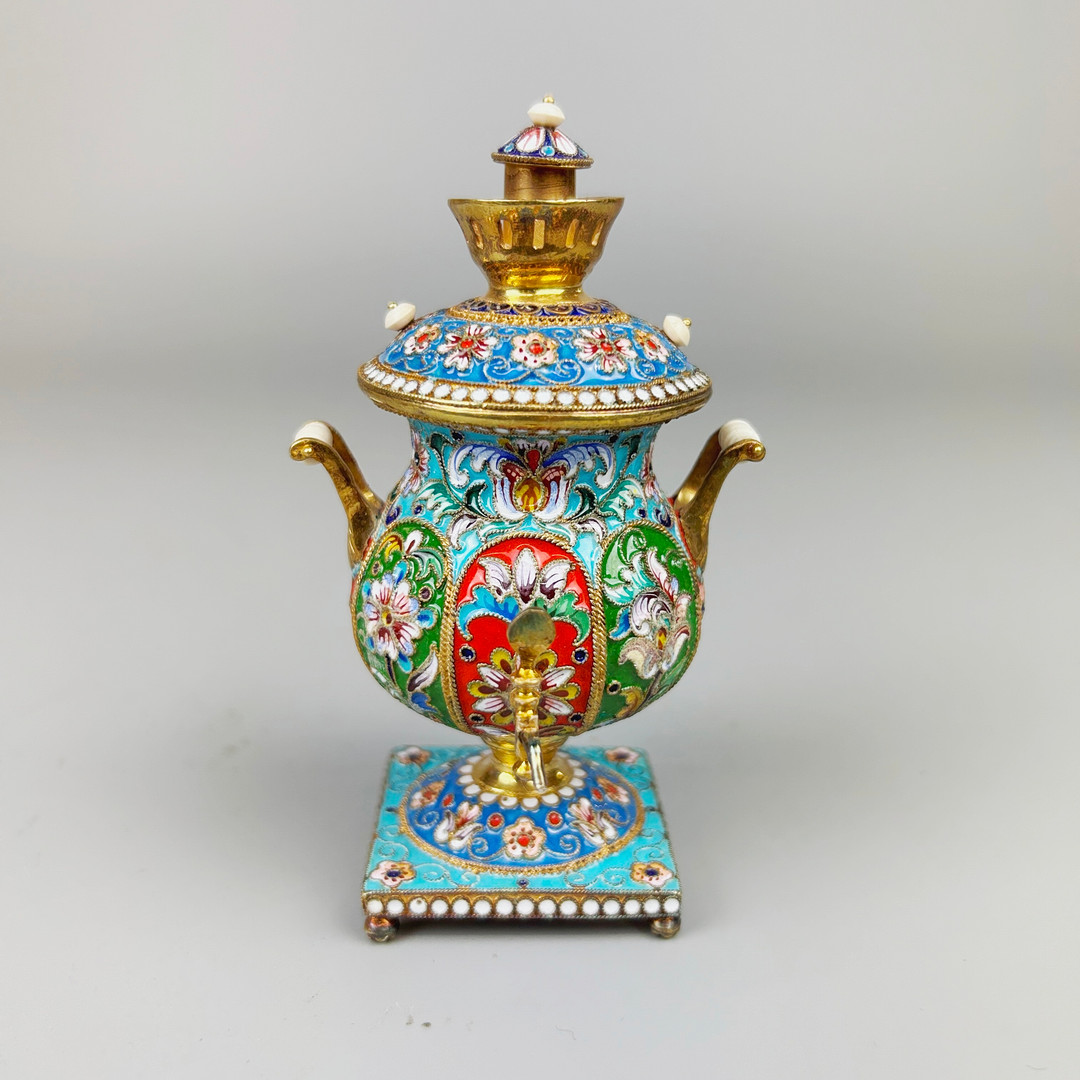 SILVER AND ENAMELLED SAMOVAR.