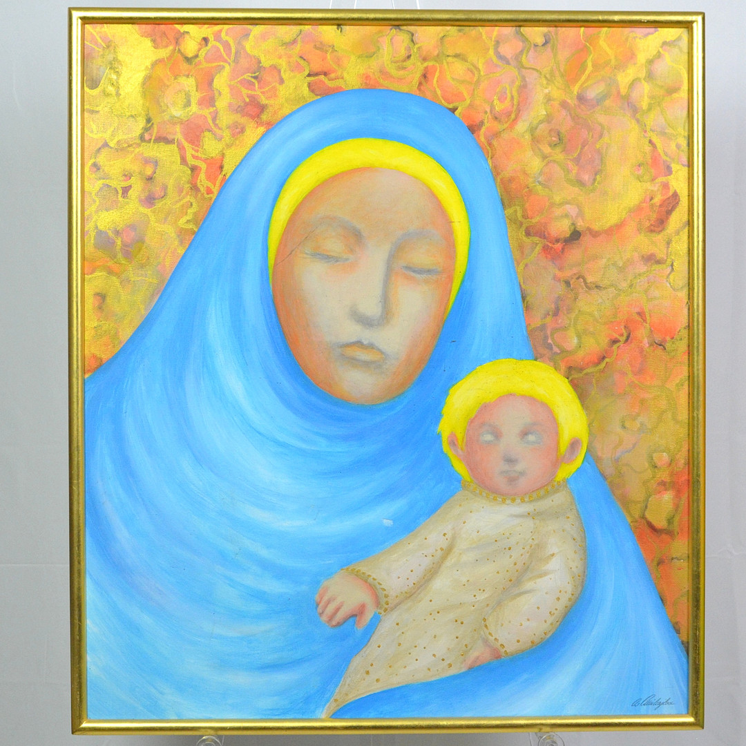 A. MICHAJLOV. MARIA UND KIND, ACRYL AUF LEINWAND, SPÄTES 20. JAHRHUNDERT.