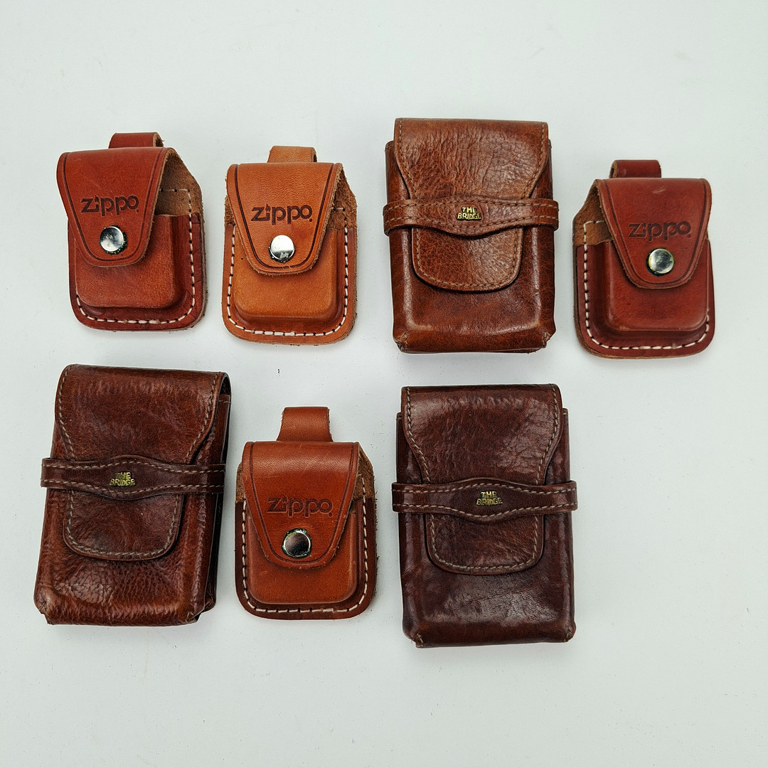 FODRAL, 4 st, läder, Zippo, FODRAL, 3 st, The Bridge.