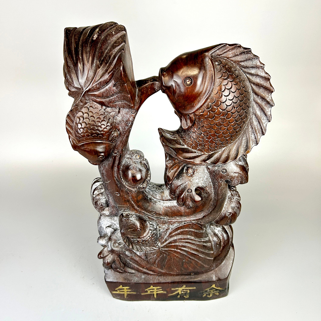 WOODEN FISH SCULPTURE.