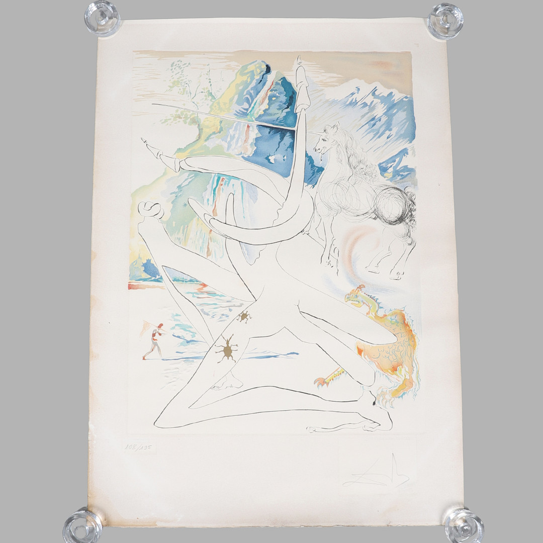 SALVADOR DALI (1904-1989). 'THE UNICORN LASER DISINTEGRATES THE HORNS OF COSMIC RHINOCEROSES' (1974).