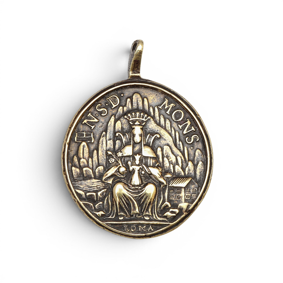 Devotional medal depicting Our Lady of Montserrat and Saint Benedict, 18th Century.