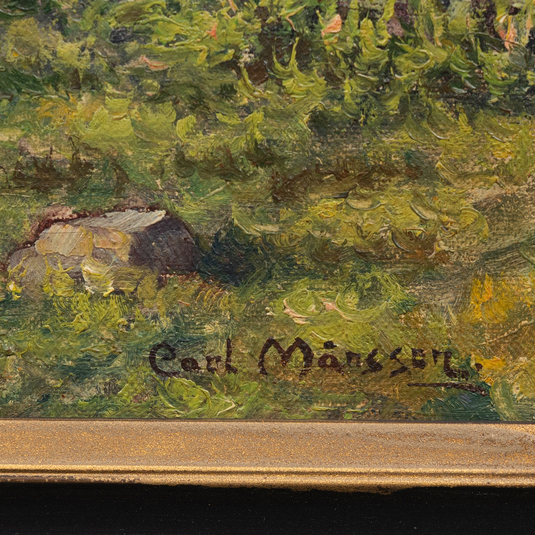 CARL MÅNSSON. Gårdsmotiv, olja på duk, signerad.