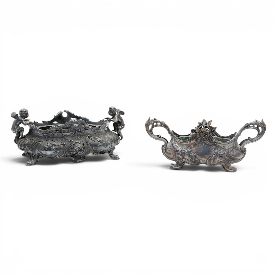 Two Art Nouveau silver-plated pewter planters, early 20th century.