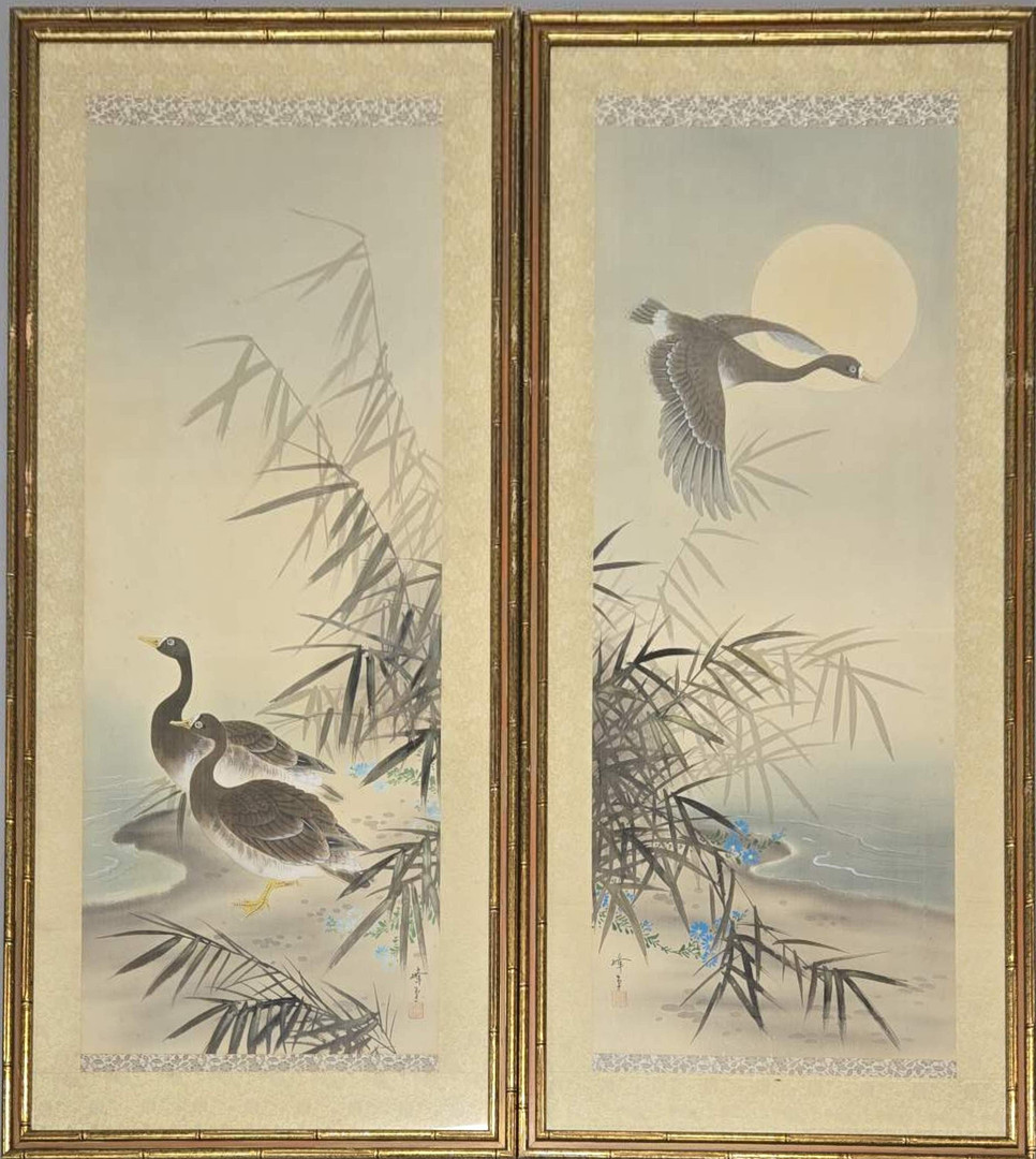 LARGE CHINESE HAND PAINTED SILKS.