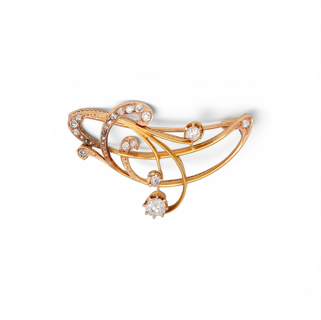 Modernist gold and diamonds brooch, early 20th Century.