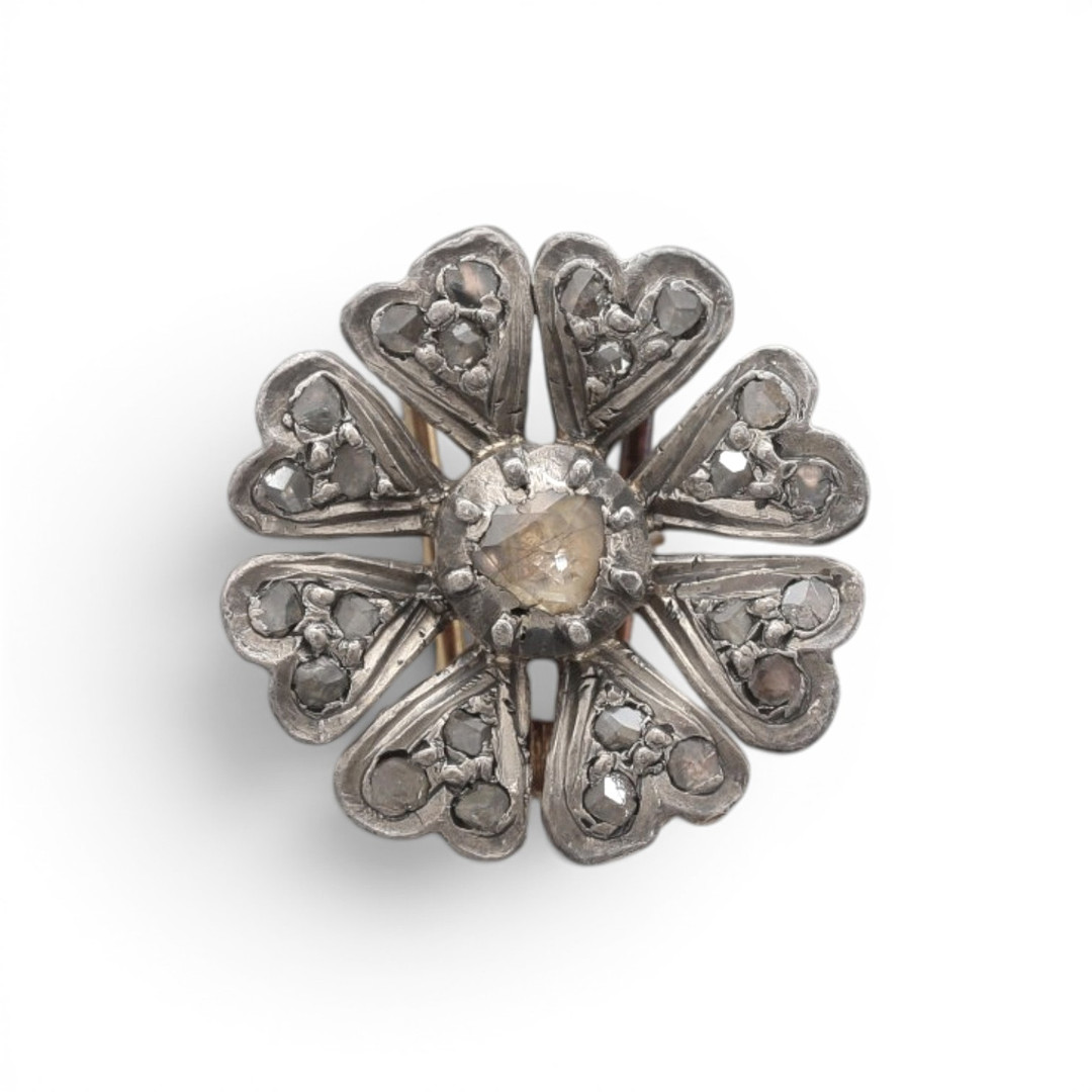 Pair of diamonds floral clip-brooches, late 19th Century.