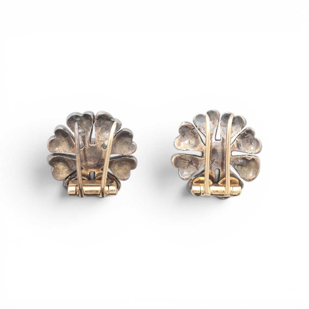 Pair of diamonds floral clip-brooches, late 19th Century.