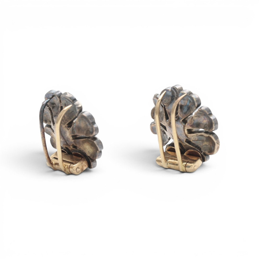 Pair of diamonds floral clip-brooches, late 19th Century.