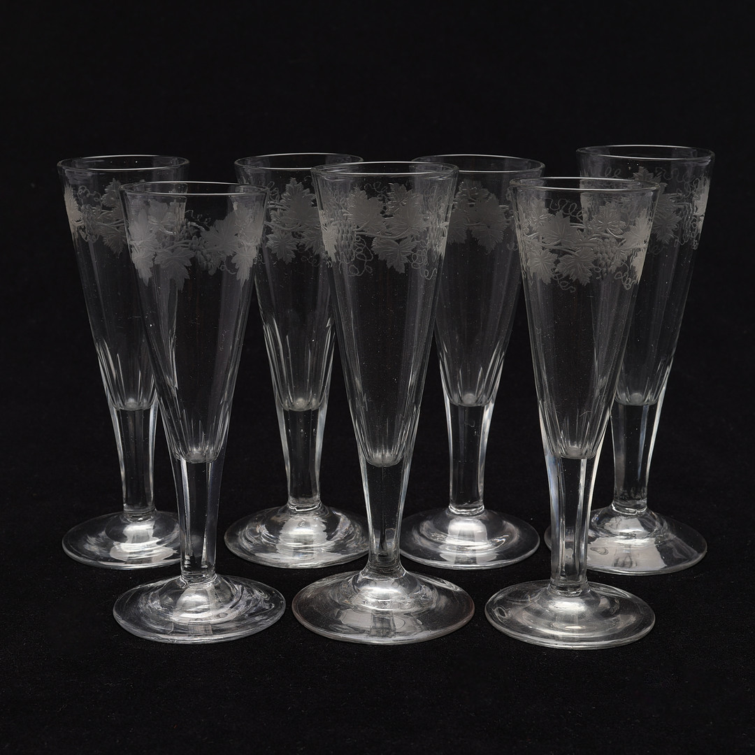VINGLAS, 7 ST, SLIPAT GLAS, TYSKLAND, 1800-TALETS MITT.