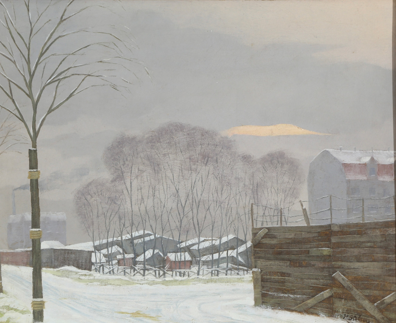 HELGE HELME (1894-1987). Vinterparti fra Vigerslev, olie lærred, 1922.